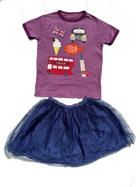Mini Boden London Icons Set Graphic Tee Tulle Skirt Sz 5 6 Girl 2 piece Outfit
